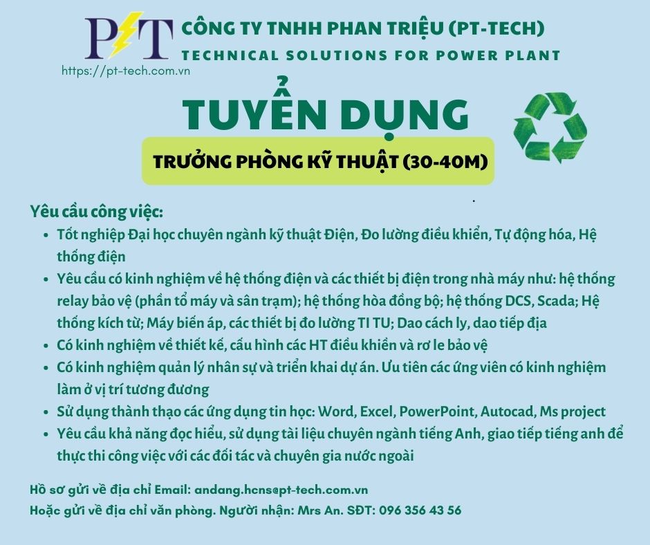 Tuyển dụng Trưởng phòng kỹ thuật